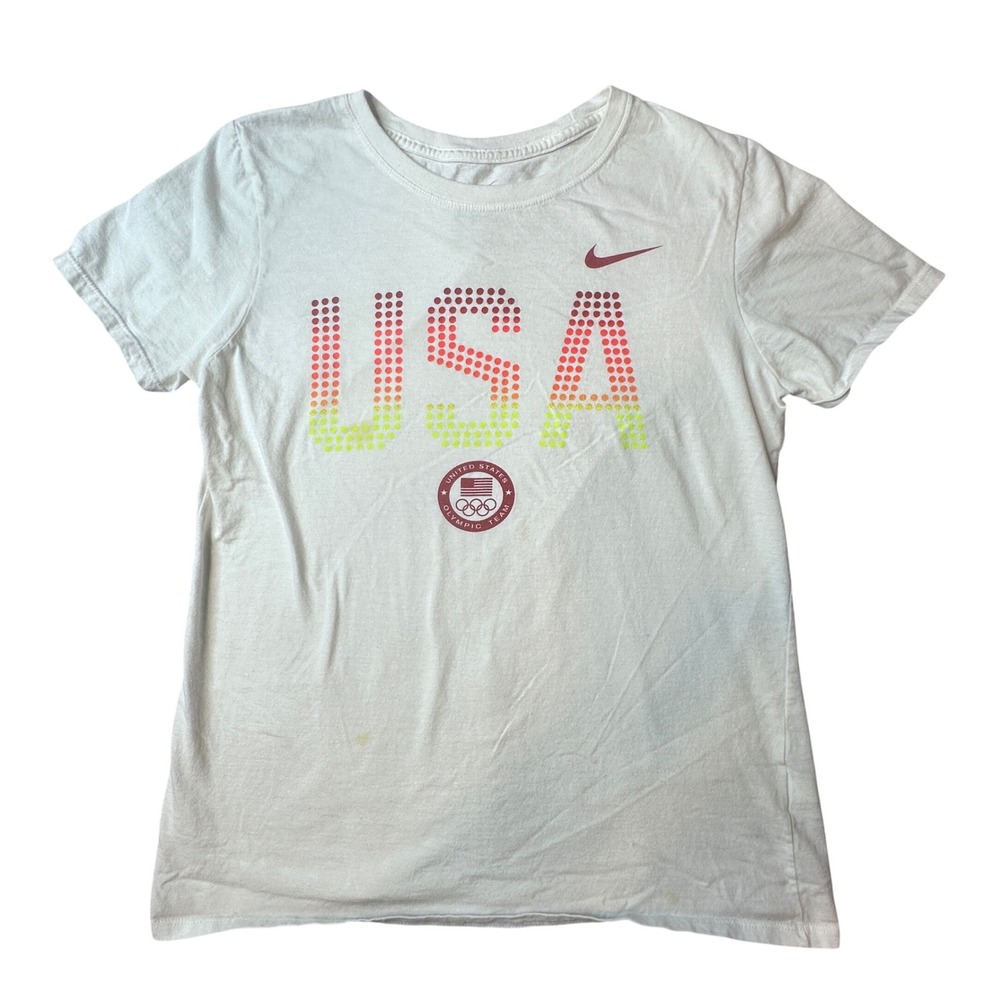 Nike T-Shirt Womens M‎ White USA Olympic Team Graphic Athletic Cut 561423-10A